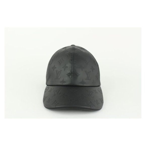 Louis Vuitton Size 60 Black Leather Monogram Shadow Cap Baseball Hat 123lv19 - Picture 9 of 12
